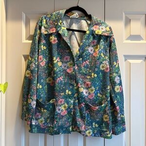 Vintage Shaker Sport Floral/Fruit Print Button Down Front Pocket Blouse 40/L